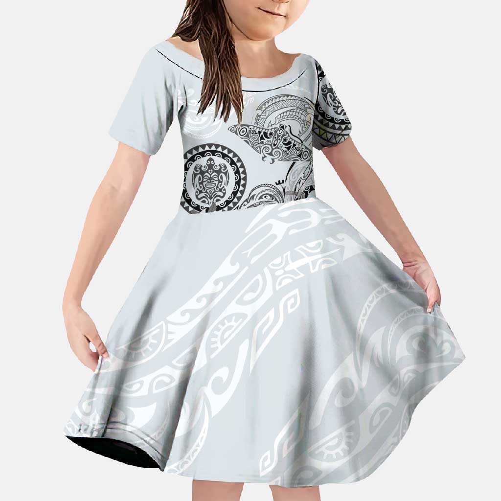 Polynesian Manta Ray Family Matching Summer Maxi Dress and Hawaiian Shirt Gray Floral Turtle Tattoo - Polynesian Pride