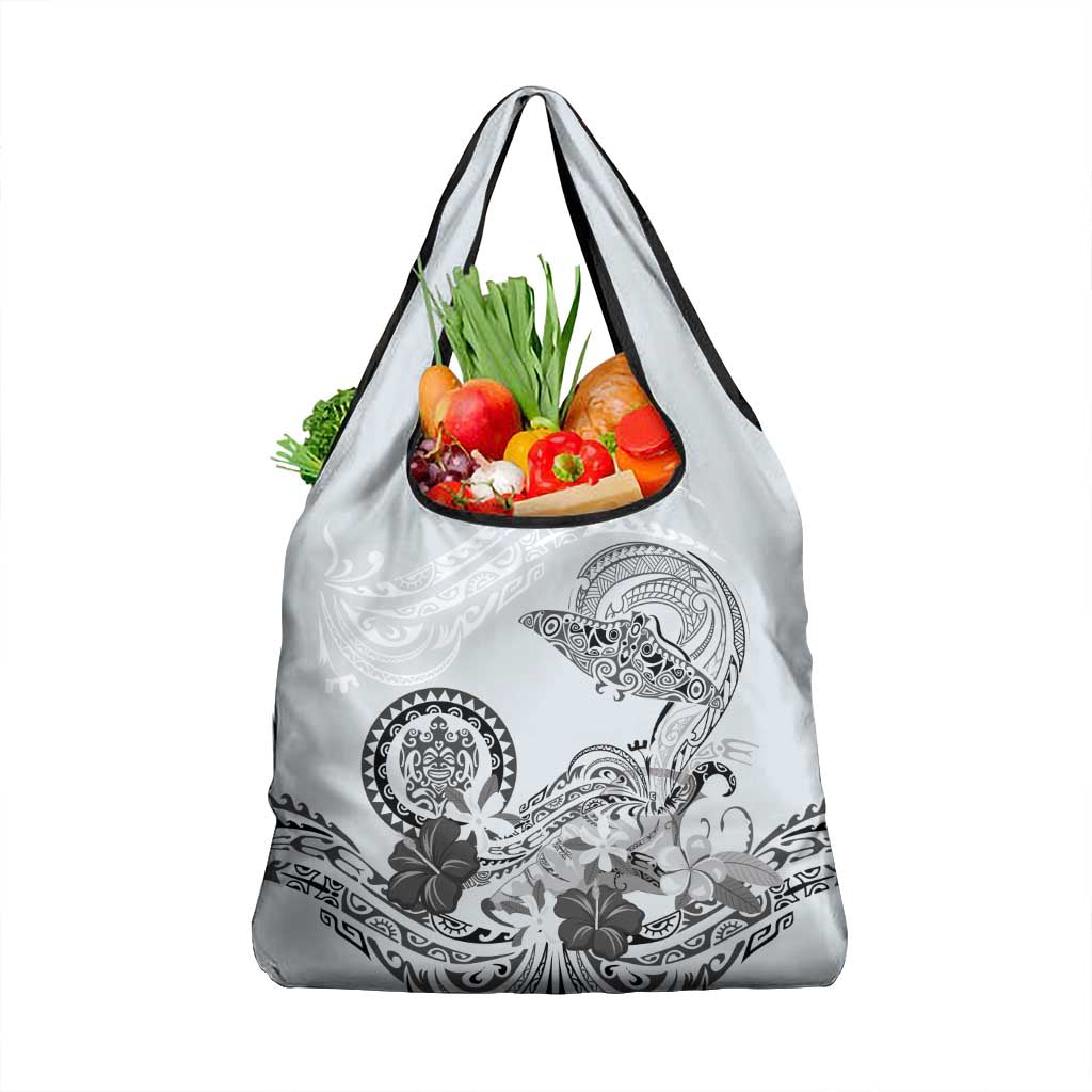 Polynesian Manta Ray Grocery Bag Gray Floral Turtle Tattoo - Polynesian Pride