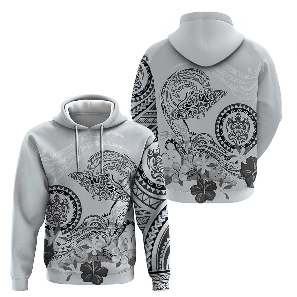 Polynesian Manta Ray Hoodie Gray Floral Turtle Tattoo - Polynesian Pride