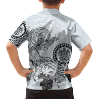 Polynesian Manta Ray Kid Hawaiian Shirt Gray Floral Turtle Tattoo - Polynesian Pride