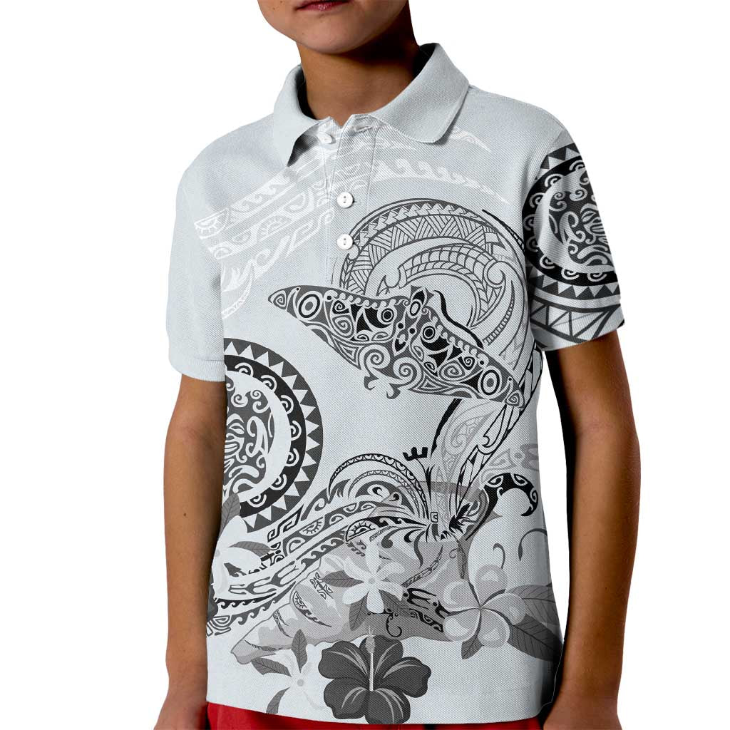 Polynesian Manta Ray Kid Polo Shirt Gray Floral Turtle Tattoo - Polynesian Pride