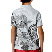 Polynesian Manta Ray Kid Polo Shirt Gray Floral Turtle Tattoo - Polynesian Pride