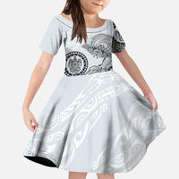 Polynesian Manta Ray Kid Short Sleeve Dress Gray Floral Turtle Tattoo - Polynesian Pride
