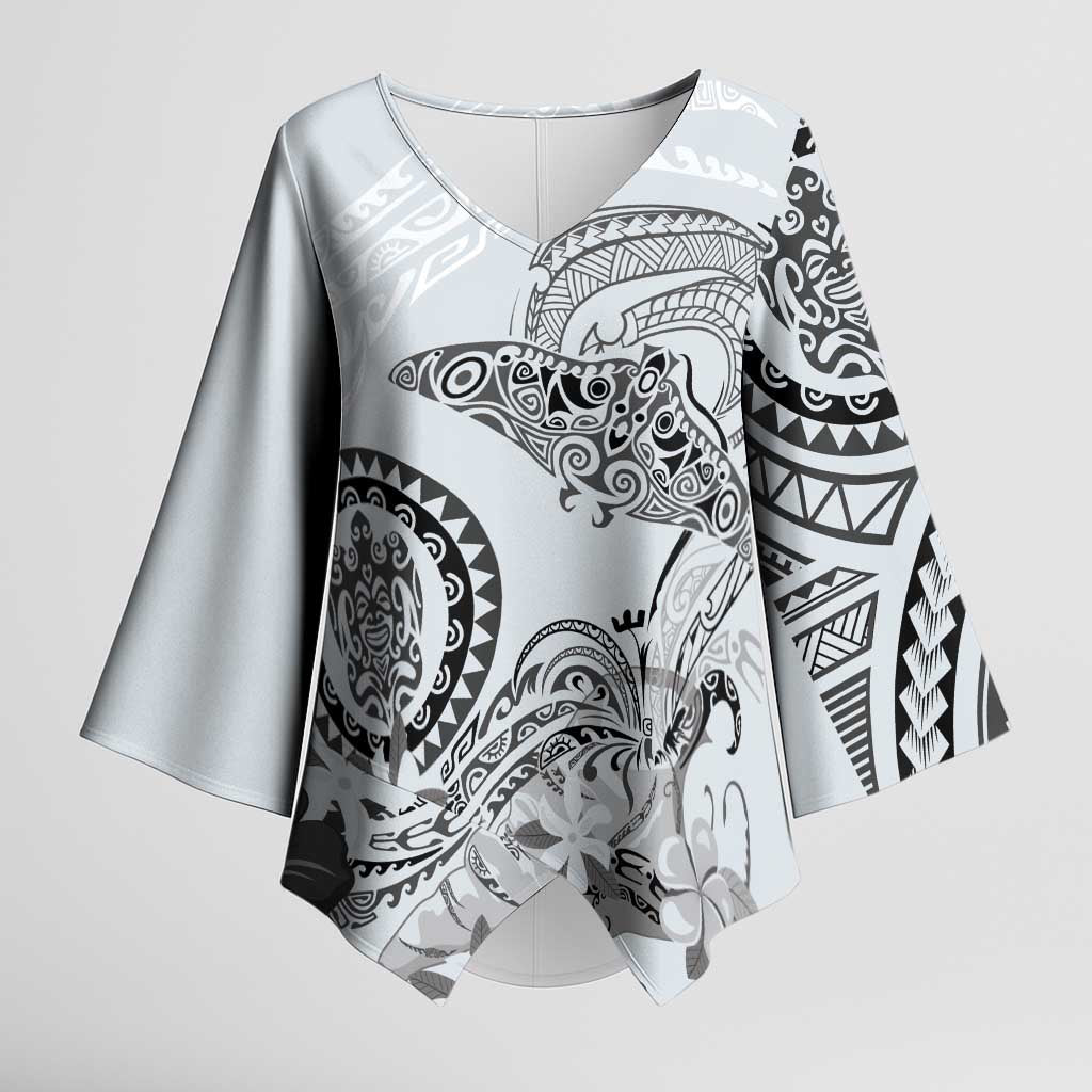 Polynesian Manta Ray Kimono Sleeve Blouse Gray Floral Turtle Tattoo - Polynesian Pride