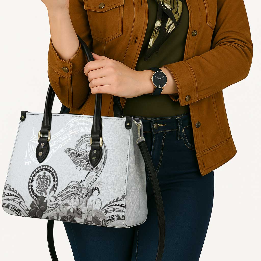 Polynesian Manta Ray Leather Bag Gray Floral Turtle Tattoo - Polynesian Pride