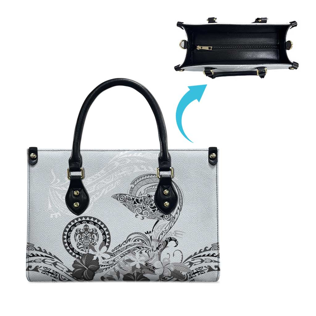 Polynesian Manta Ray Leather Bag Gray Floral Turtle Tattoo - Polynesian Pride