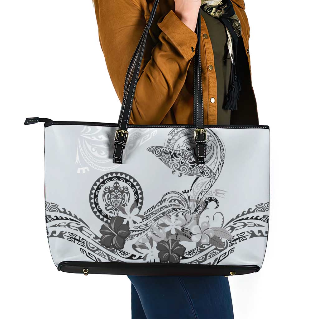 Polynesian Manta Ray Leather Tote Bag Gray Floral Turtle Tattoo - Polynesian Pride