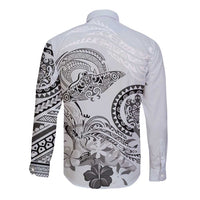Polynesian Manta Ray Long Sleeve Button Shirt Gray Floral Turtle Tattoo - Polynesian Pride