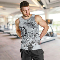Polynesian Manta Ray Men Tank Top Gray Floral Turtle Tattoo - Polynesian Pride