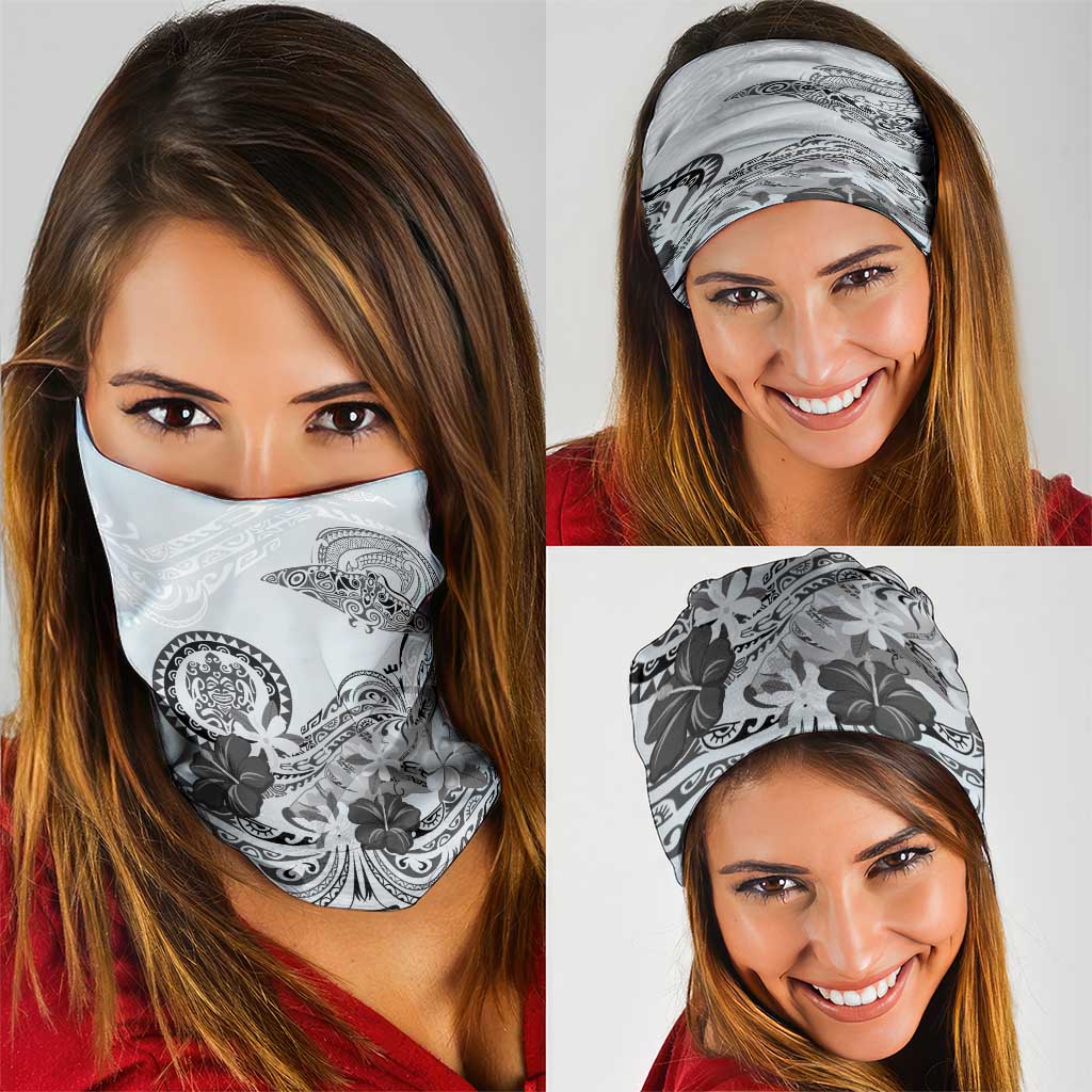 Polynesian Manta Ray Neck Gaiter Gray Floral Turtle Tattoo - Polynesian Pride