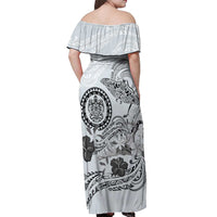 Polynesian Manta Ray Off Shoulder Maxi Dress Gray Floral Turtle Tattoo - Polynesian Pride