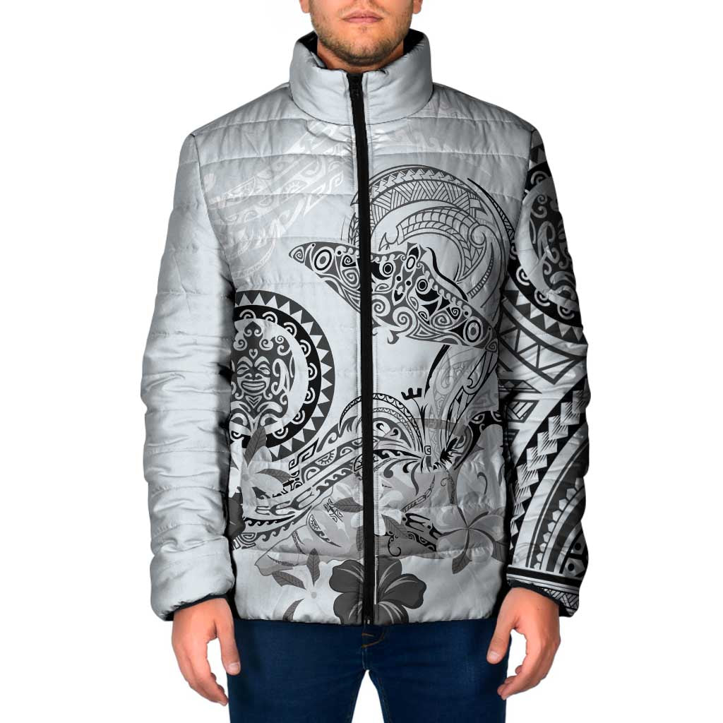 Polynesian Manta Ray Padded Jacket Gray Floral Turtle Tattoo - Polynesian Pride