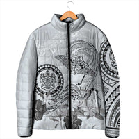 Polynesian Manta Ray Padded Jacket Gray Floral Turtle Tattoo - Polynesian Pride