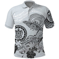 Polynesian Manta Ray Polo Shirt Gray Floral Turtle Tattoo - Polynesian Pride