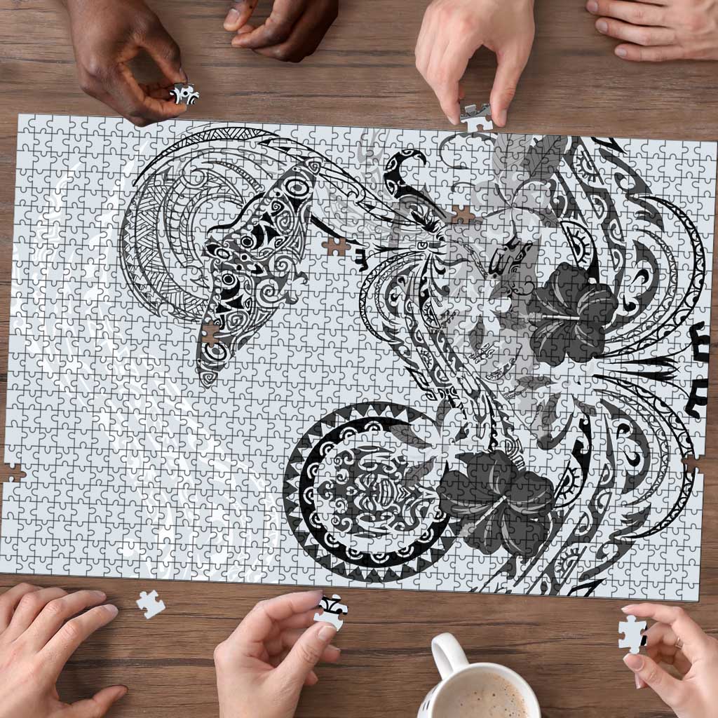 Polynesian Manta Ray Puzzle Gray Floral Turtle Tattoo - Polynesian Pride