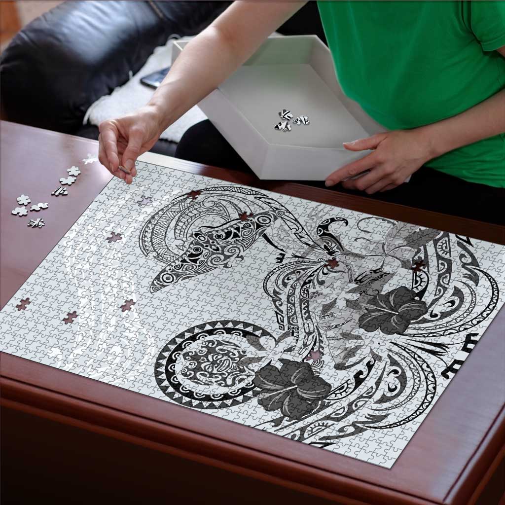 Polynesian Manta Ray Puzzle Gray Floral Turtle Tattoo - Polynesian Pride