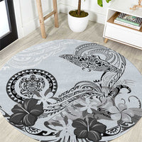 Polynesian Manta Ray Round Carpet Gray Floral Turtle Tattoo - Polynesian Pride