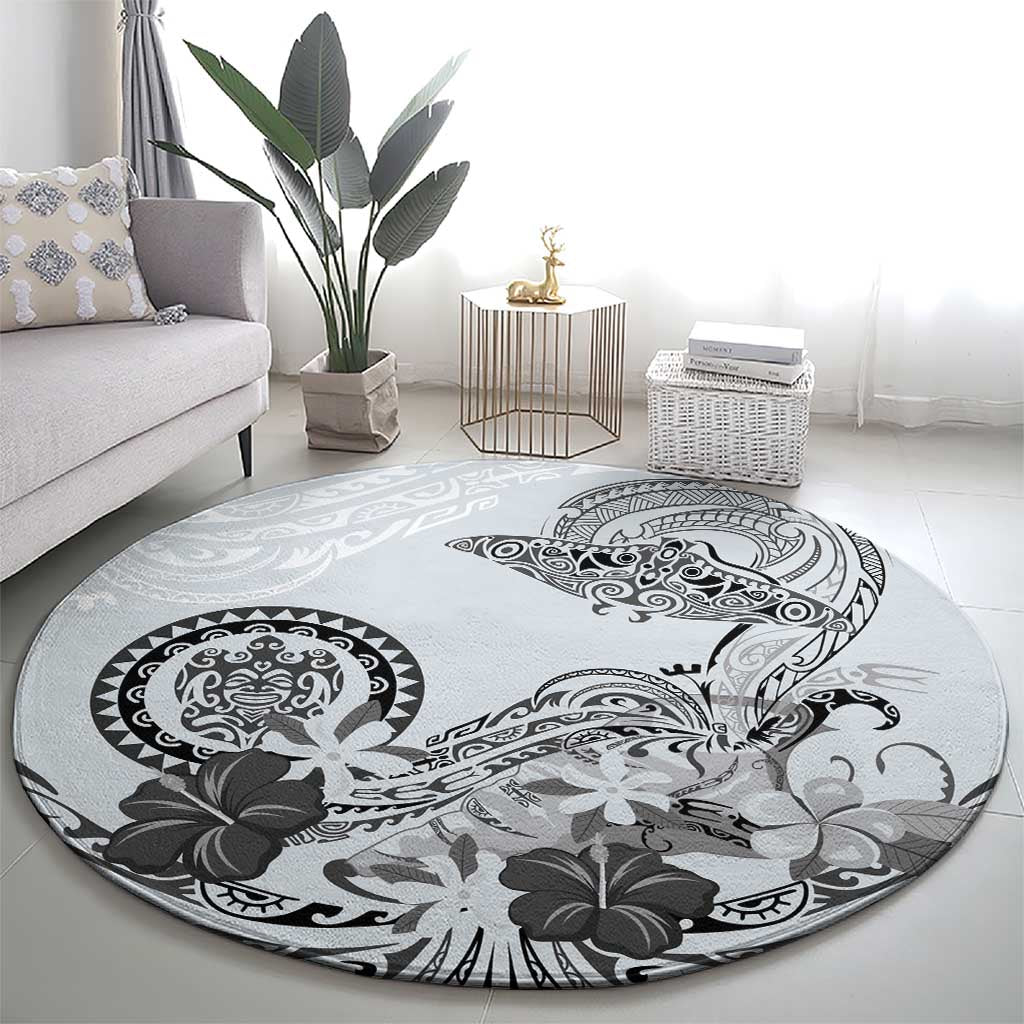 Polynesian Manta Ray Round Carpet Gray Floral Turtle Tattoo - Polynesian Pride