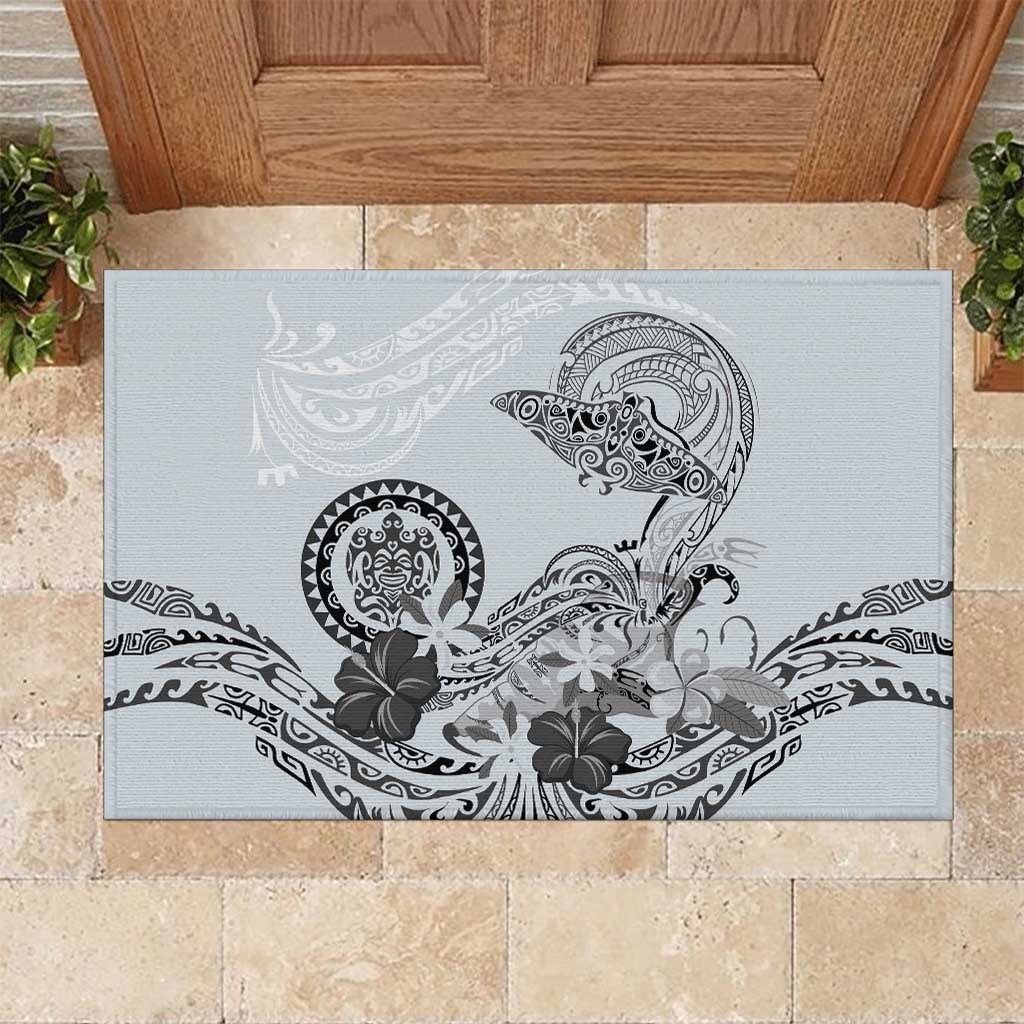 Polynesian Manta Ray Rubber Doormat Gray Floral Turtle Tattoo - Polynesian Pride