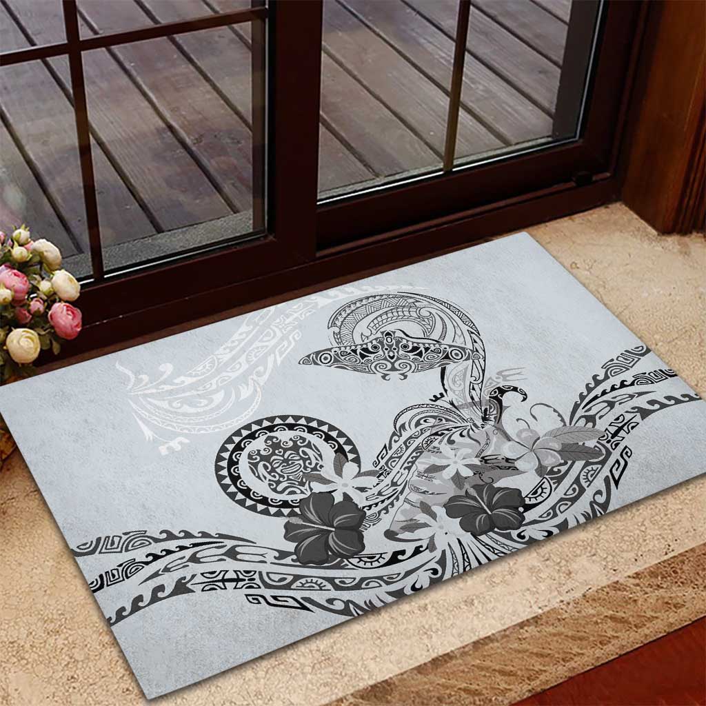 Polynesian Manta Ray Rubber Doormat Gray Floral Turtle Tattoo - Polynesian Pride