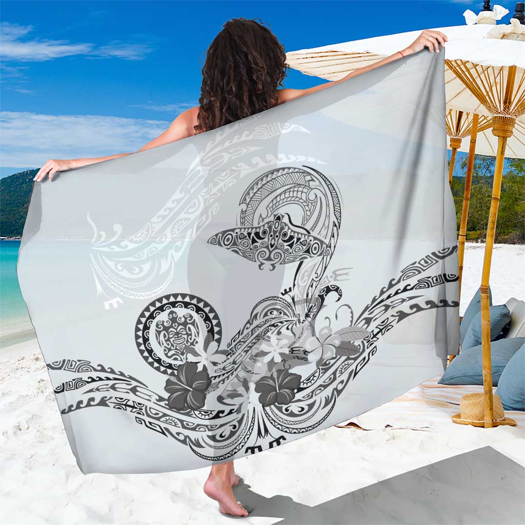 Polynesian Manta Ray Sarong Gray Floral Turtle Tattoo - Polynesian Pride