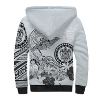 Polynesian Manta Ray Sherpa Hoodie Gray Floral Turtle Tattoo - Polynesian Pride