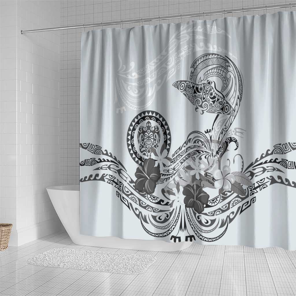Polynesian Manta Ray Shower Curtain Gray Floral Turtle Tattoo - Polynesian Pride