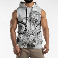 Polynesian Manta Ray Sleeveless Hoodie Gray Floral Turtle Tattoo - Polynesian Pride