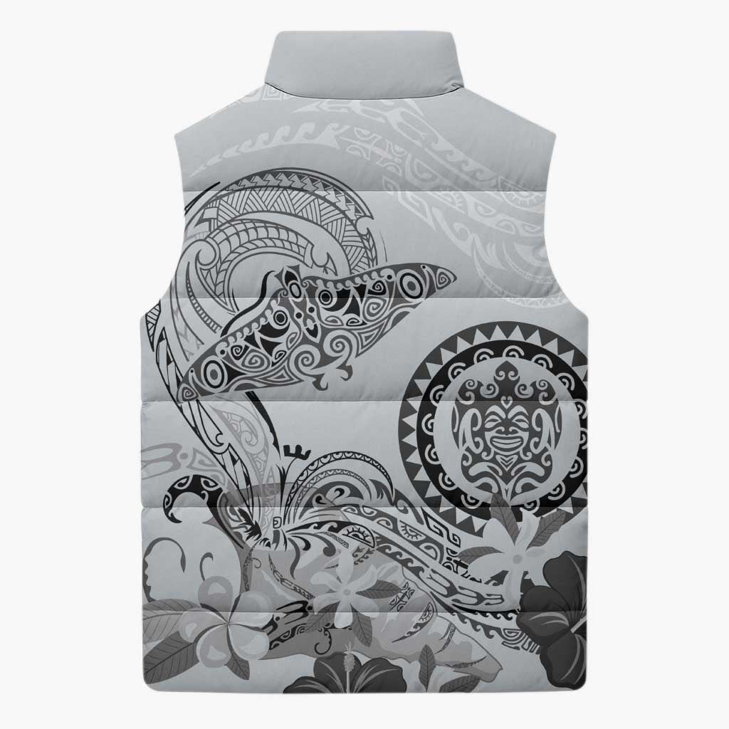 Polynesian Manta Ray Sleeveless Puffer Jacket Gray Floral Turtle Tattoo - Polynesian Pride