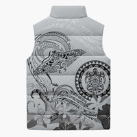 Polynesian Manta Ray Sleeveless Puffer Jacket Gray Floral Turtle Tattoo - Polynesian Pride