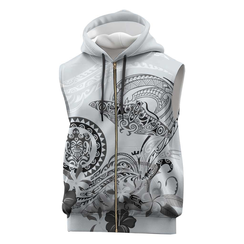 Polynesian Manta Ray Sleeveless Zip Hoodie Gray Floral Turtle Tattoo - Polynesian Pride