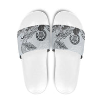 Polynesian Manta Ray Slide Sandals Gray Floral Turtle Tattoo - Polynesian Pride