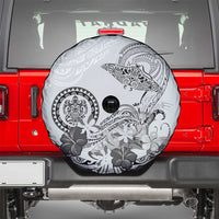 Polynesian Manta Ray Spare Tire Cover Gray Floral Turtle Tattoo - Polynesian Pride