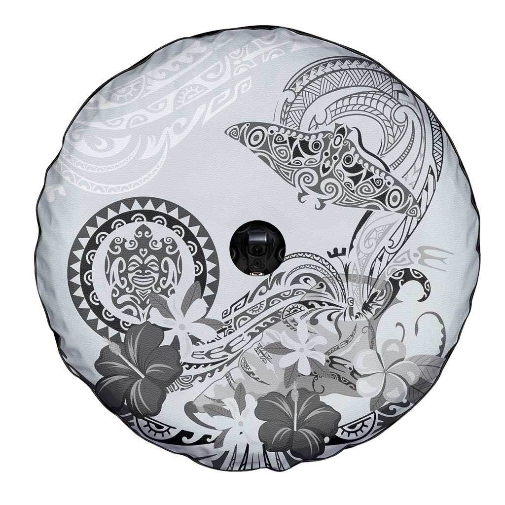 Polynesian Manta Ray Spare Tire Cover Gray Floral Turtle Tattoo - Polynesian Pride