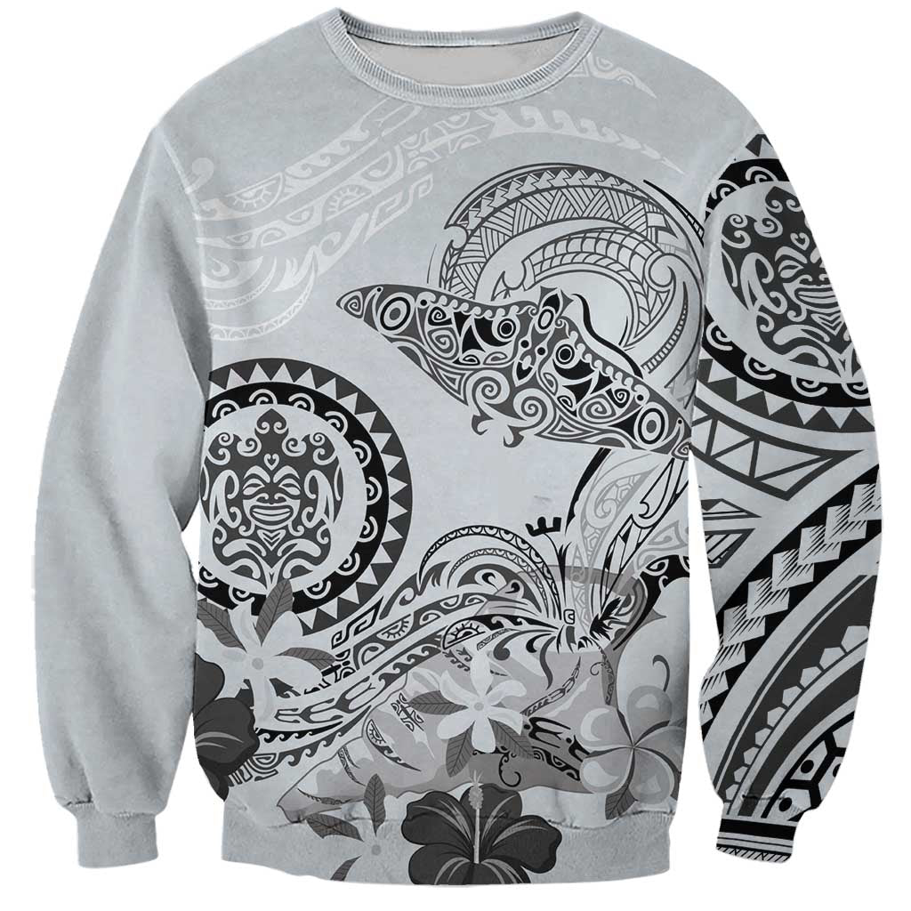 Polynesian Manta Ray Sweatshirt Gray Floral Turtle Tattoo - Polynesian Pride