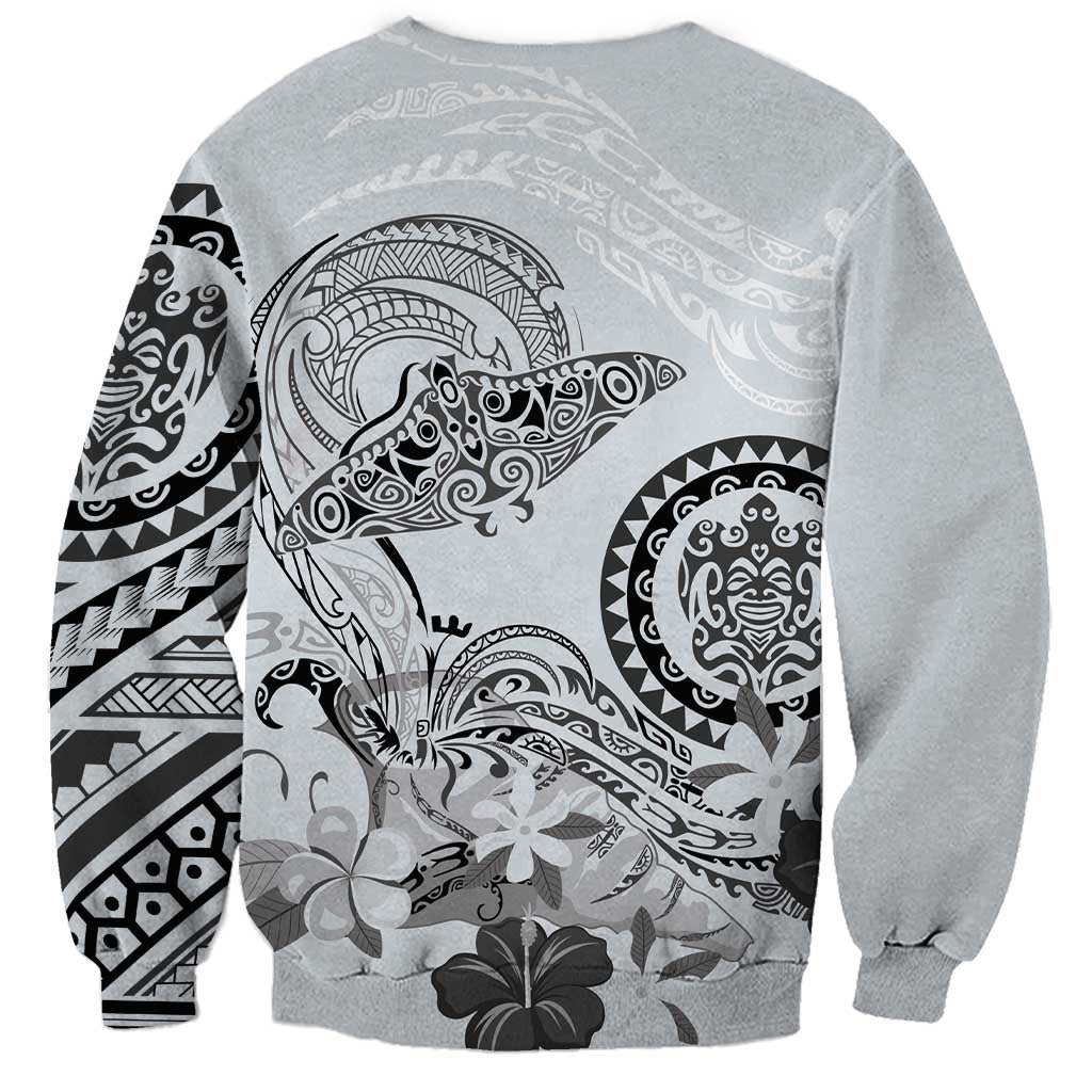 Polynesian Manta Ray Sweatshirt Gray Floral Turtle Tattoo - Polynesian Pride