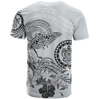 Polynesian Manta Ray T Shirt Gray Floral Turtle Tattoo - Polynesian Pride