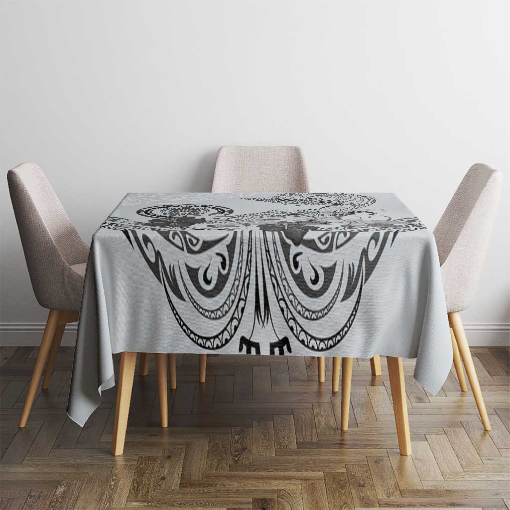 Polynesian Manta Ray Tablecloth Gray Floral Turtle Tattoo - Polynesian Pride