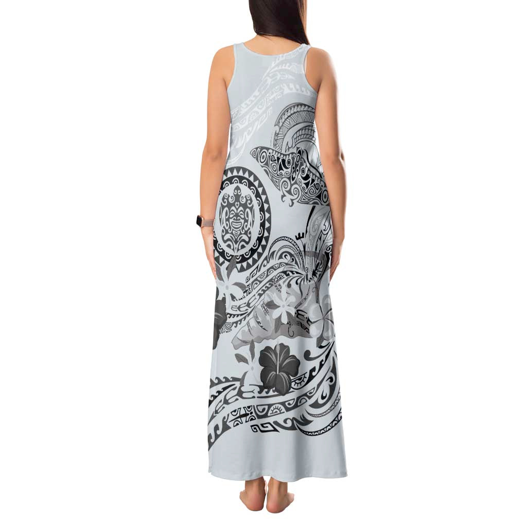 Polynesian Manta Ray Tank Maxi Dress Gray Floral Turtle Tattoo - Polynesian Pride