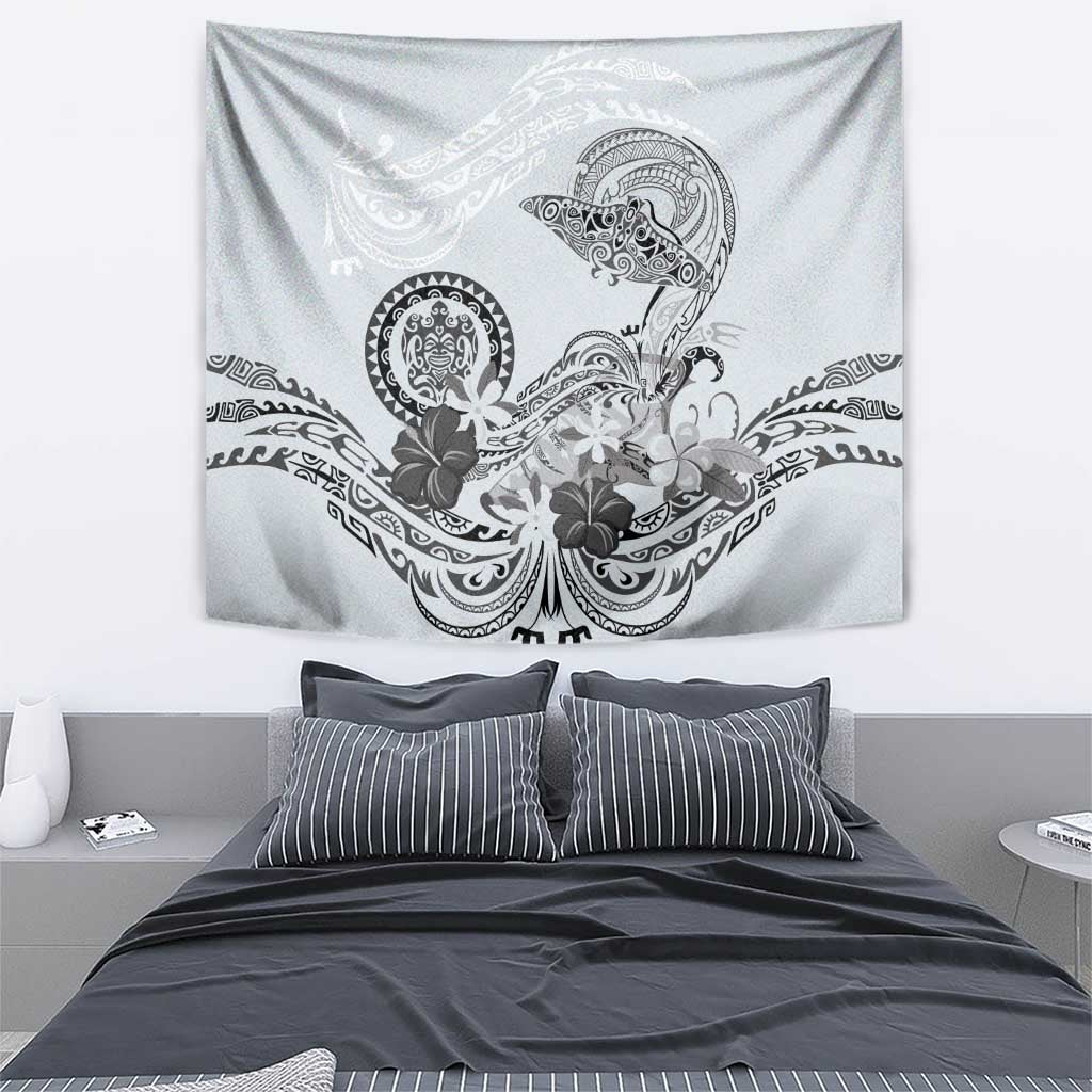 Polynesian Manta Ray Tapestry Gray Floral Turtle Tattoo - Polynesian Pride
