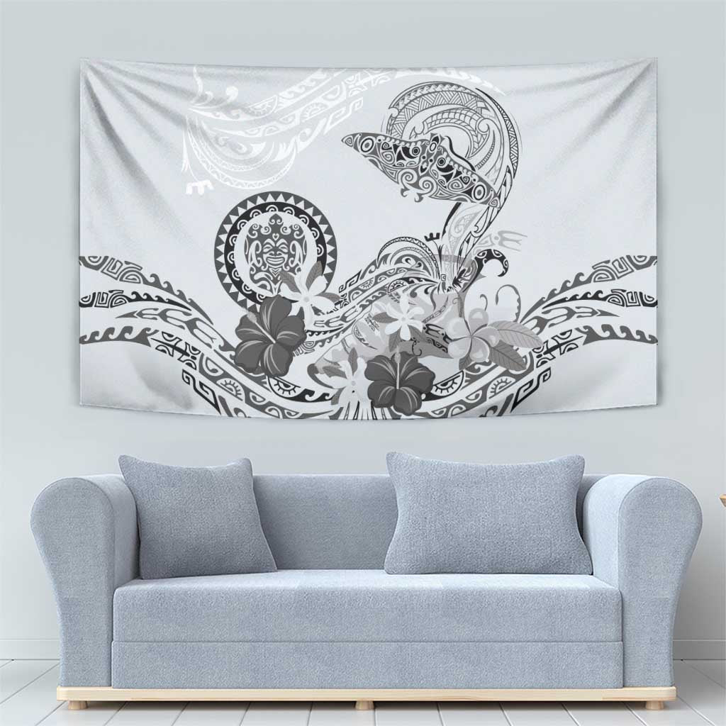 Polynesian Manta Ray Tapestry Gray Floral Turtle Tattoo - Polynesian Pride