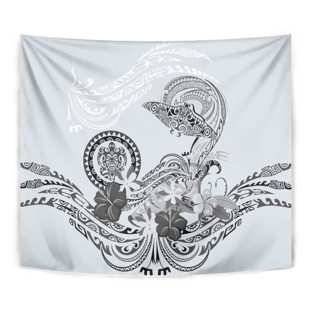 Polynesian Manta Ray Tapestry Gray Floral Turtle Tattoo - Polynesian Pride