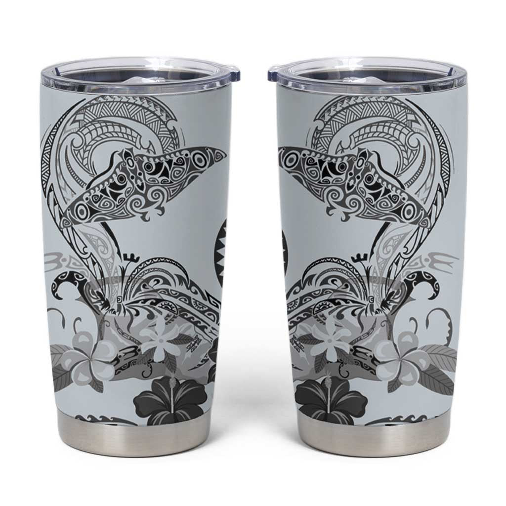 Polynesian Manta Ray Tumbler Cup Gray Floral Turtle Tattoo - Polynesian Pride