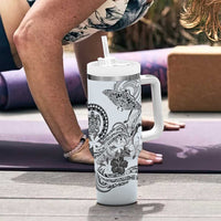 Polynesian Manta Ray Tumbler With Handle Gray Floral Turtle Tattoo - Polynesian Pride