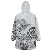 Polynesian Manta Ray Wearable Blanket Hoodie Gray Floral Turtle Tattoo - Polynesian Pride