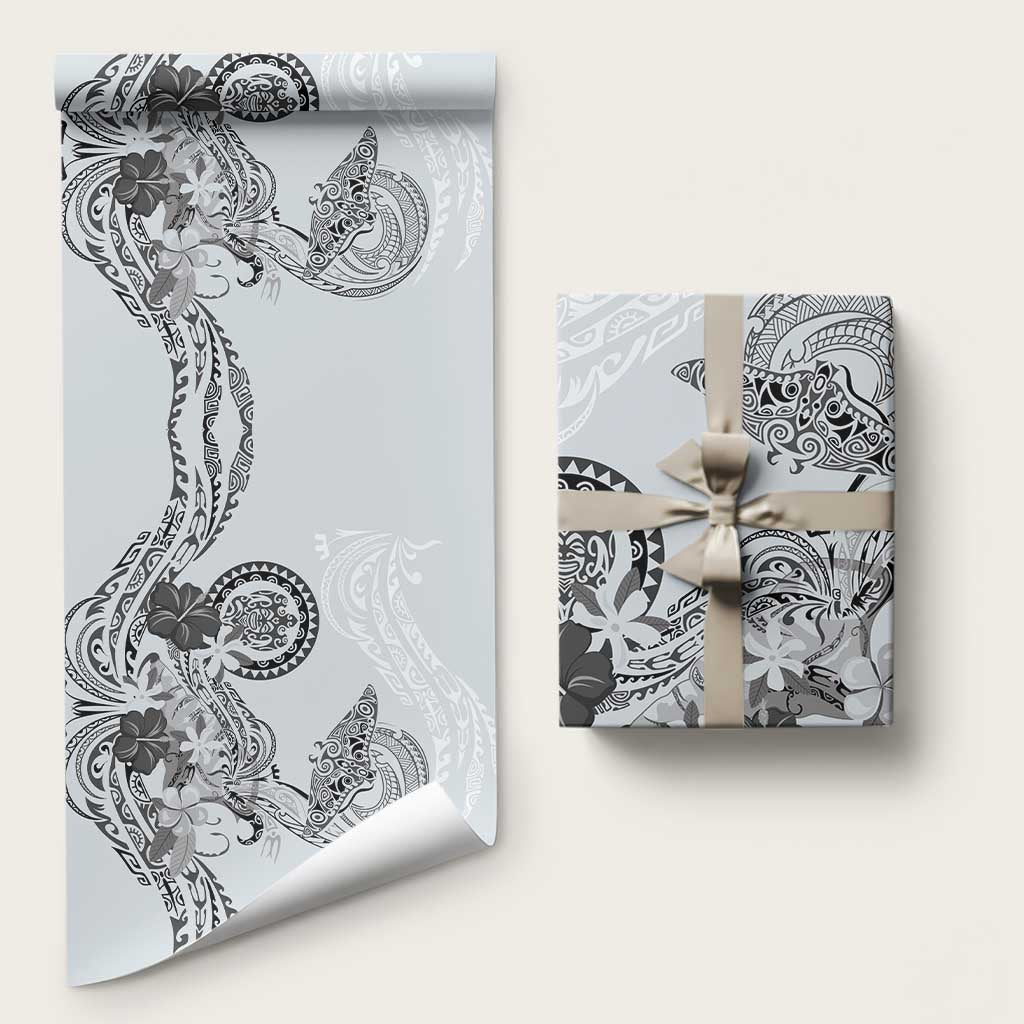 Polynesian Manta Ray Wrapping Paper Gray Floral Turtle Tattoo - Polynesian Pride