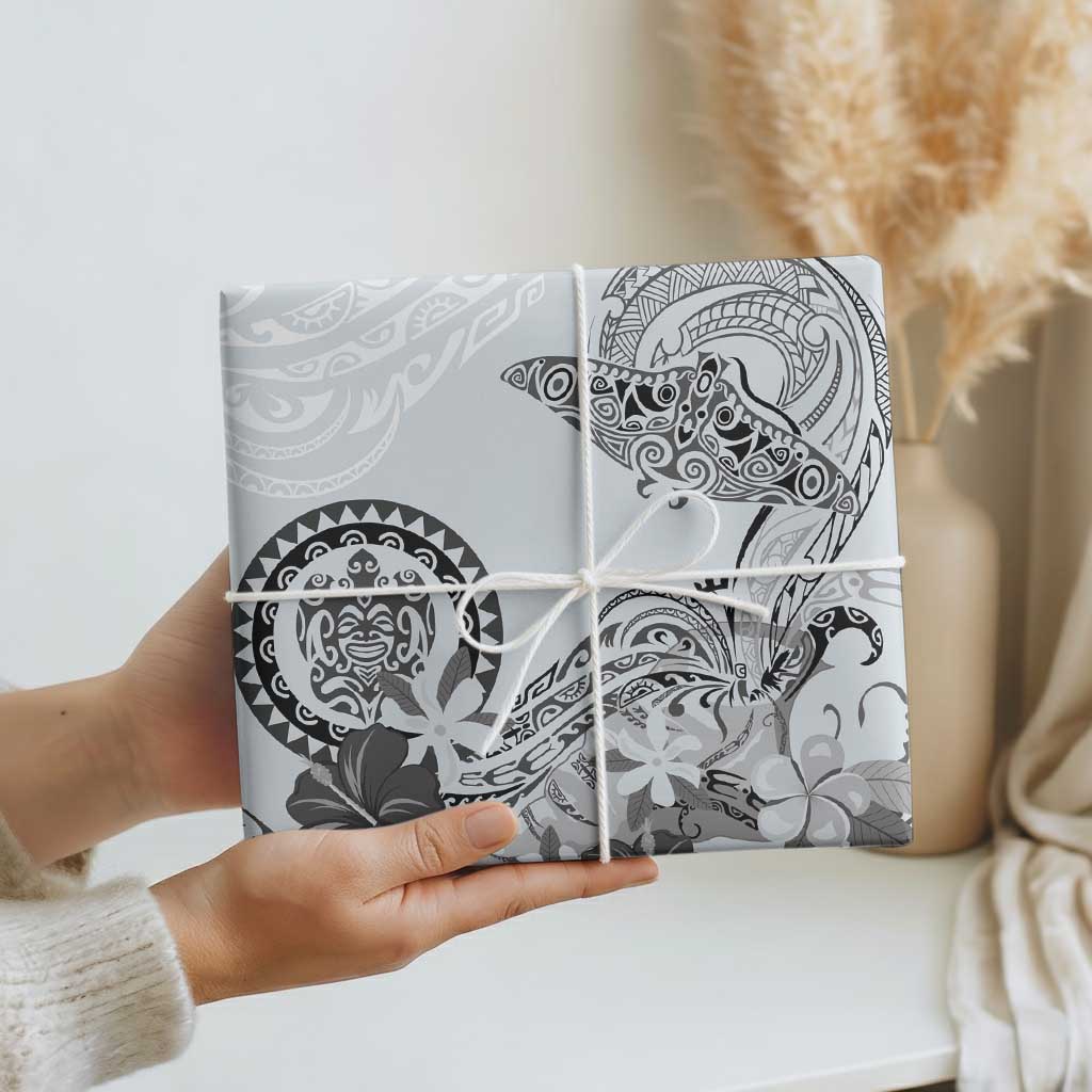 Polynesian Manta Ray Wrapping Paper Gray Floral Turtle Tattoo - Polynesian Pride