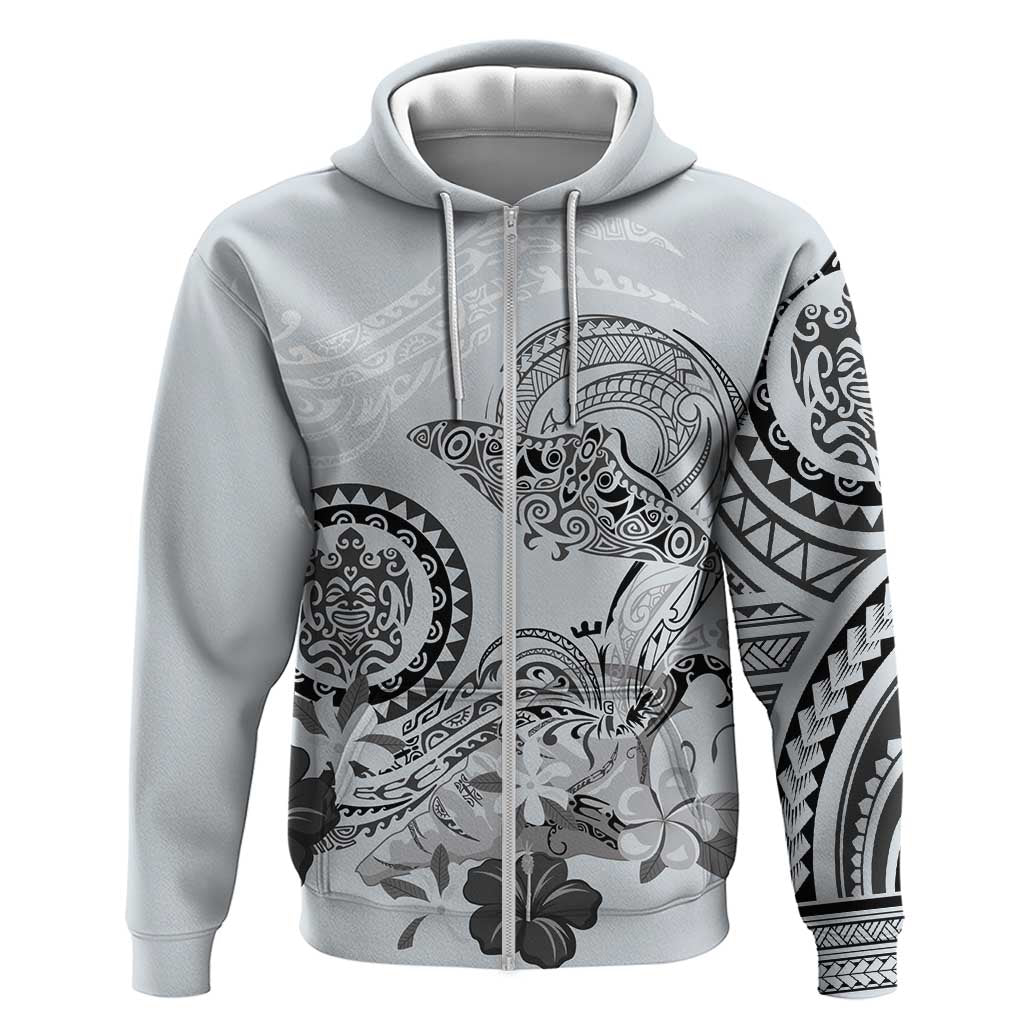 Polynesian Manta Ray Zip Hoodie Gray Floral Turtle Tattoo - Polynesian Pride