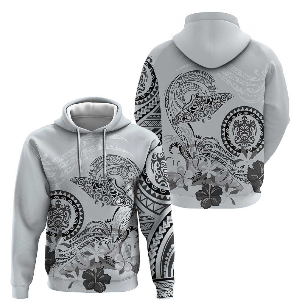 Polynesian Manta Ray Zip Hoodie Gray Floral Turtle Tattoo - Polynesian Pride