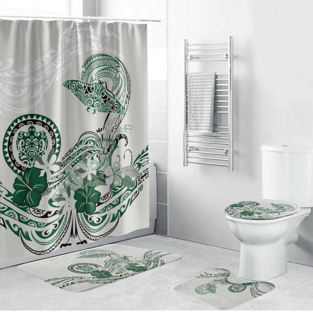 Polynesian Manta Ray Bathroom Set Green Floral Turtle Tattoo - Polynesian Pride